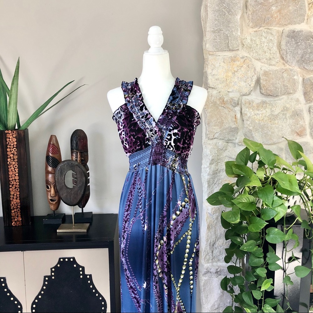 Purple Bohemian Printed Sleeveless Maxi Dress M/L